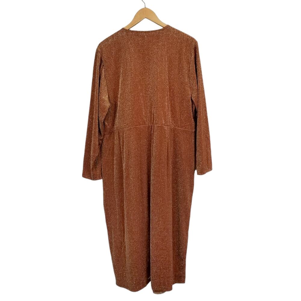 Torrid Women's Midi Glitter Knit Surplice Slit Tie Dress Gold Size 3X - Picture 3 of 10